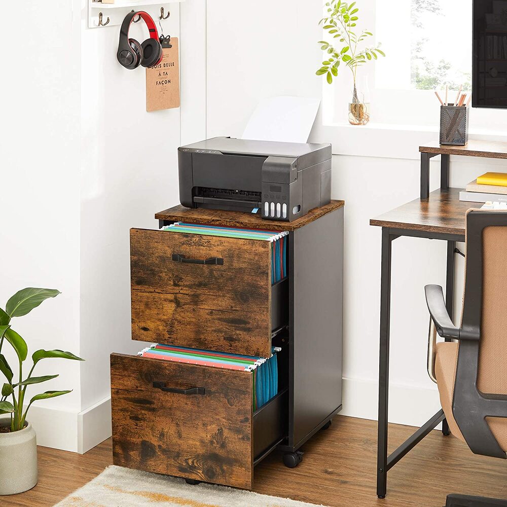 VASAGLE File Cabinet with 2 Drawers Rolling Office Filing Cabinet with Wheels Rustic Brown and Black OFC040B01 - image5