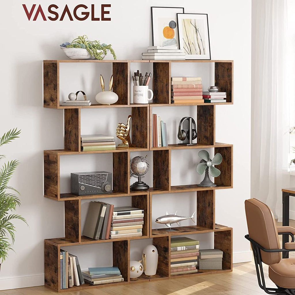 VASAGLE 5-Tier Bookshelf Display Shelf and Room Divider Freestanding Decorative Storage Shelving Rustic Brown LBC62BX - image2