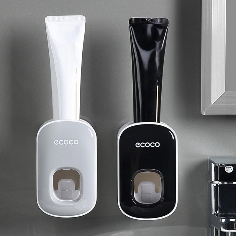 Ecoco Wall mount auto ands Free Toothpaste Dispenser Automatic Toothpaste Squeezer Bathroom Toothpaste Holder Black - image2