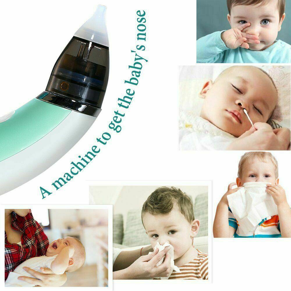 Baby Nasal Aspirator Electric Safe Hygienic Nose Cleaner Snot Sucker For baby (Green) - image10