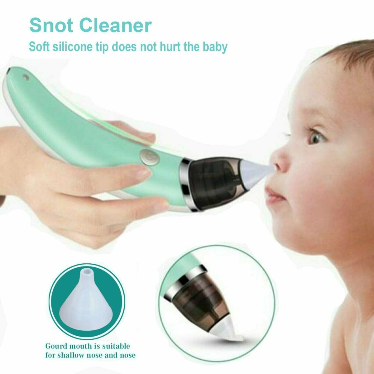 Baby Nasal Aspirator Electric Safe Hygienic Nose Cleaner Snot Sucker For baby (Green) - image11