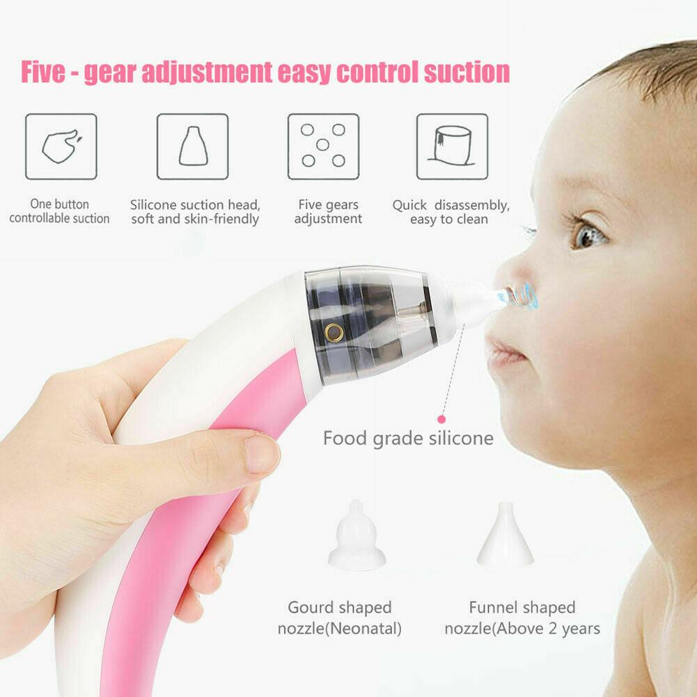 Baby Nasal Aspirator Electric Safe Hygienic Nose Cleaner Snot Sucker For baby (Red) - image5