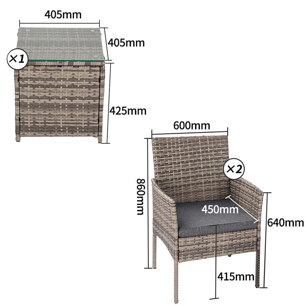 2 Seater PE Rattan Outdoor Furniture Chat Set- Mixed Grey - image5