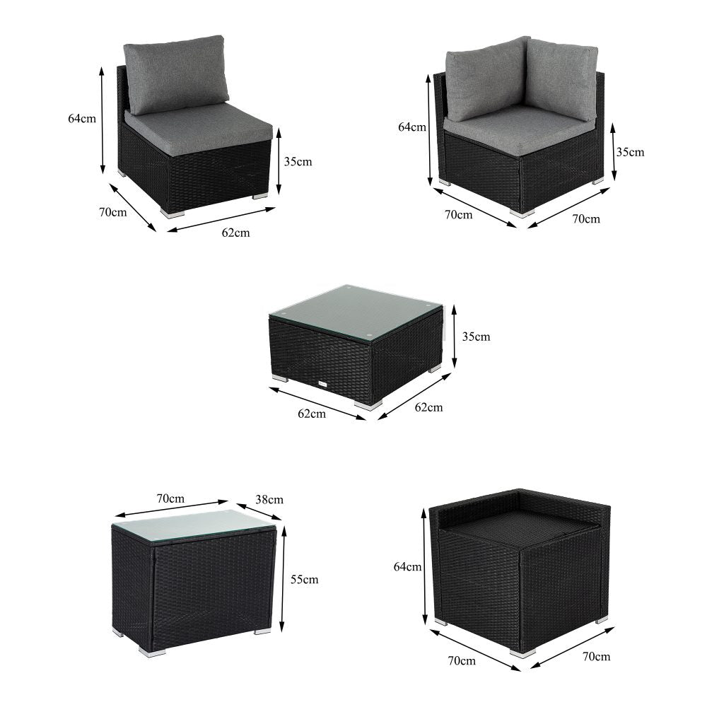 7PC Outdoor Wicker Lounge Set with Storage Corner Black - image13