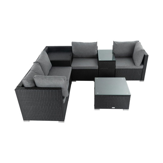 7PC Outdoor Wicker Lounge Set with Storage Corner Black - image1