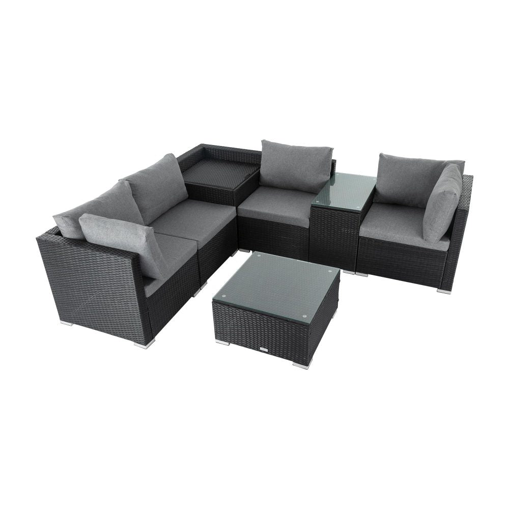 7PC Outdoor Wicker Lounge Set with Storage Corner Black - image3