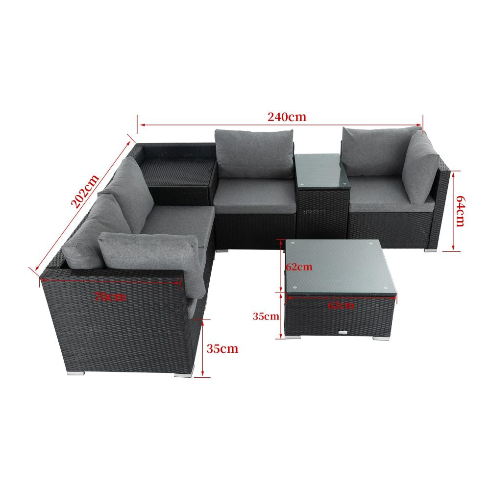 7PC Outdoor Wicker Lounge Set with Storage Corner Black - image14