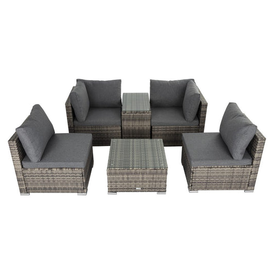 Outdoor Modular Lounge Sofa with Wicker End Table Set - image1