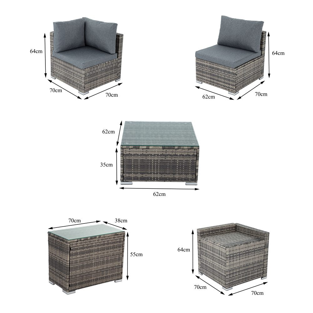 7PC Outdoor Wicker Lounge Set with Storage Corner  Grey - image14