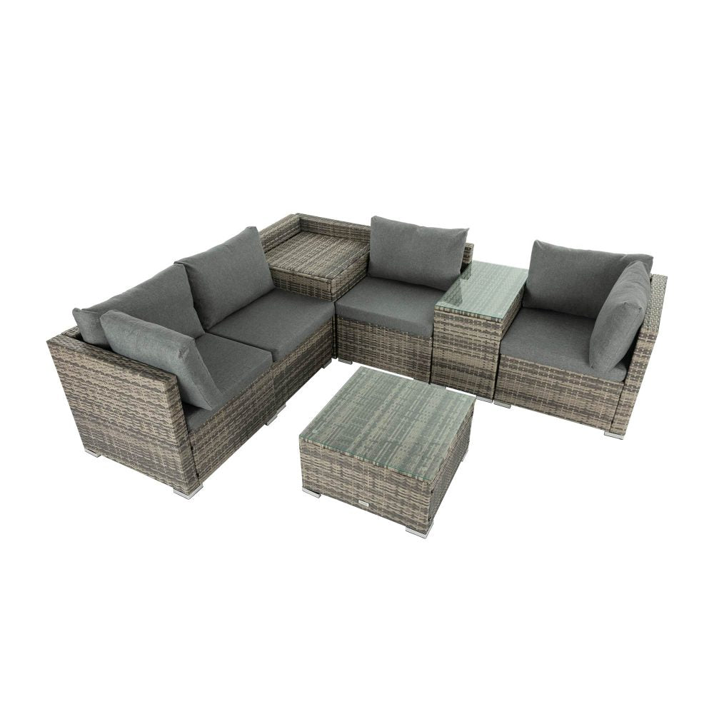 7PC Outdoor Wicker Lounge Set with Storage Corner  Grey - image4