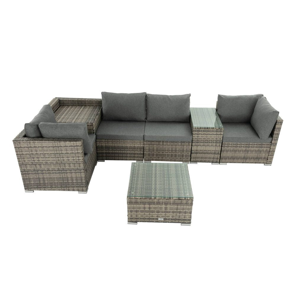 7PC Outdoor Wicker Lounge Set with Storage Corner  Grey - image1