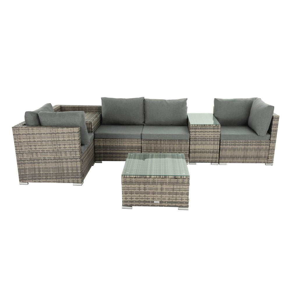 7PC Outdoor Wicker Lounge Set with Storage Corner  Grey - image3