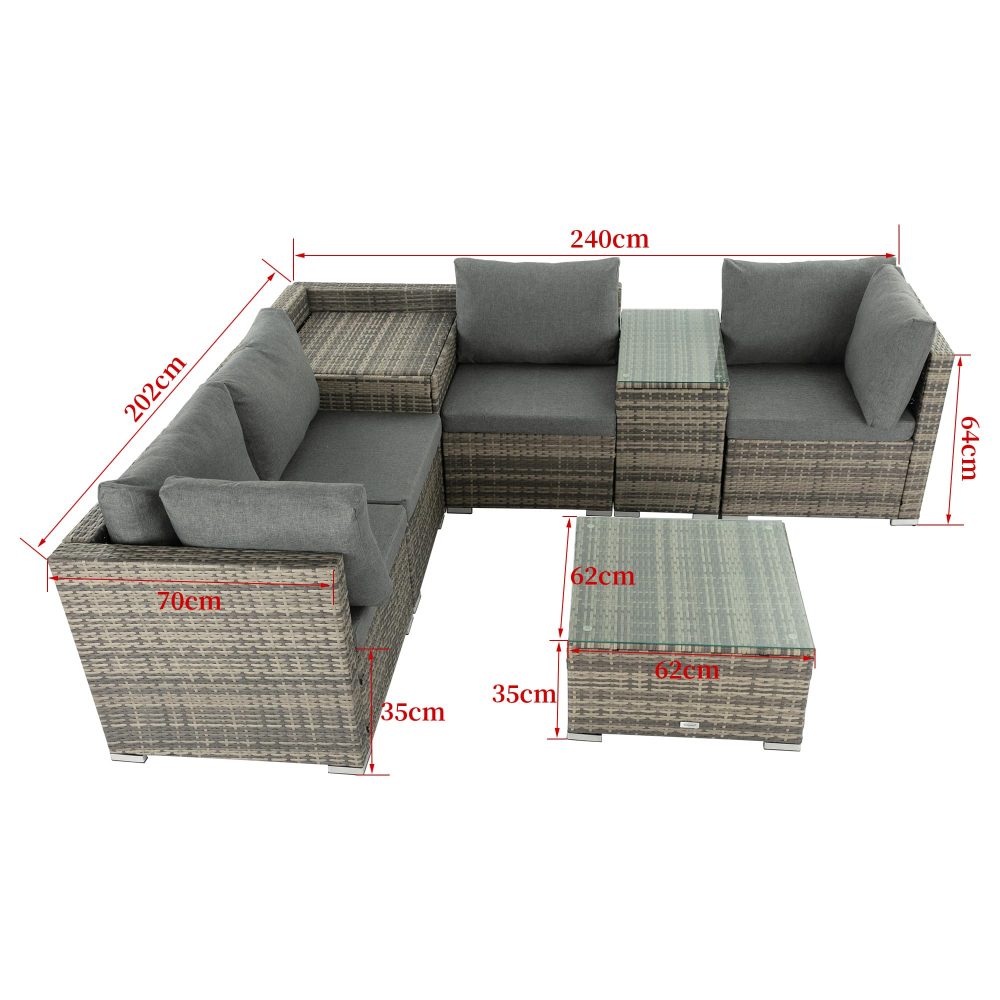 7PC Outdoor Wicker Lounge Set with Storage Corner  Grey - image15