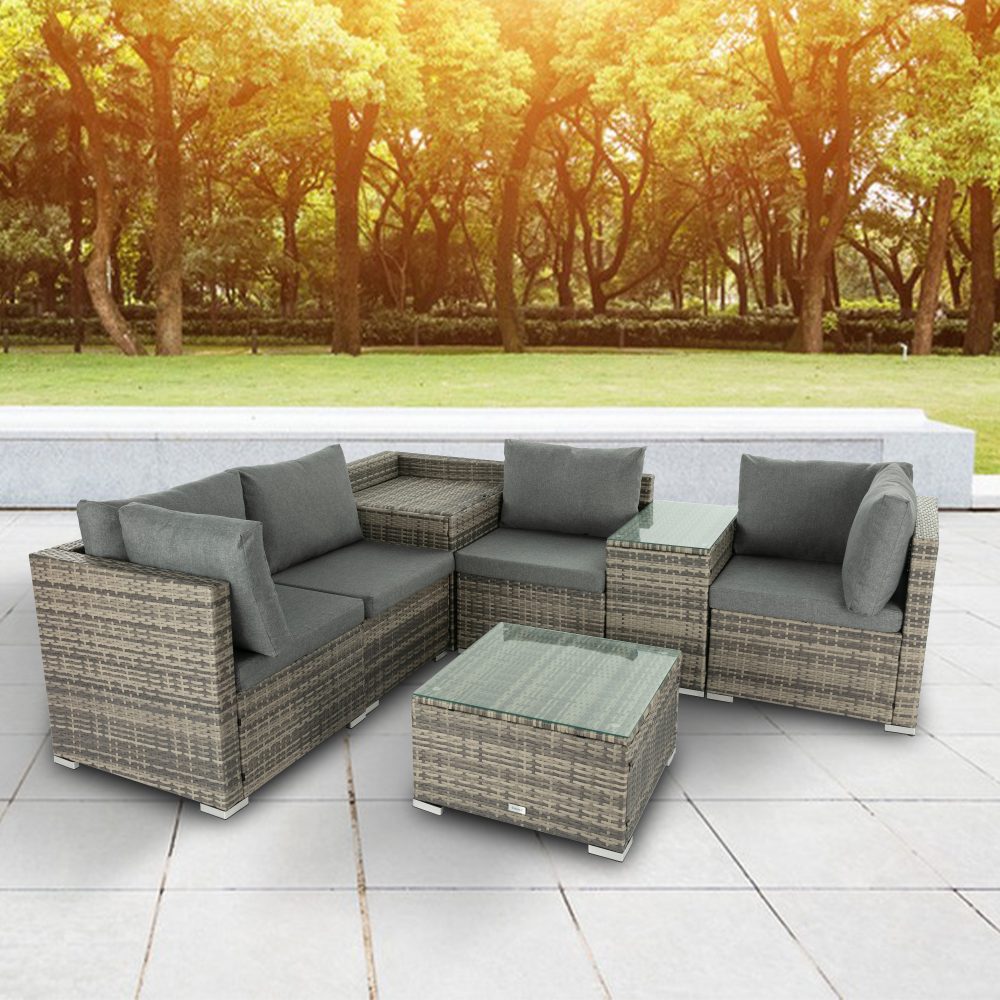 7PC Outdoor Wicker Lounge Set with Storage Corner  Grey - image2