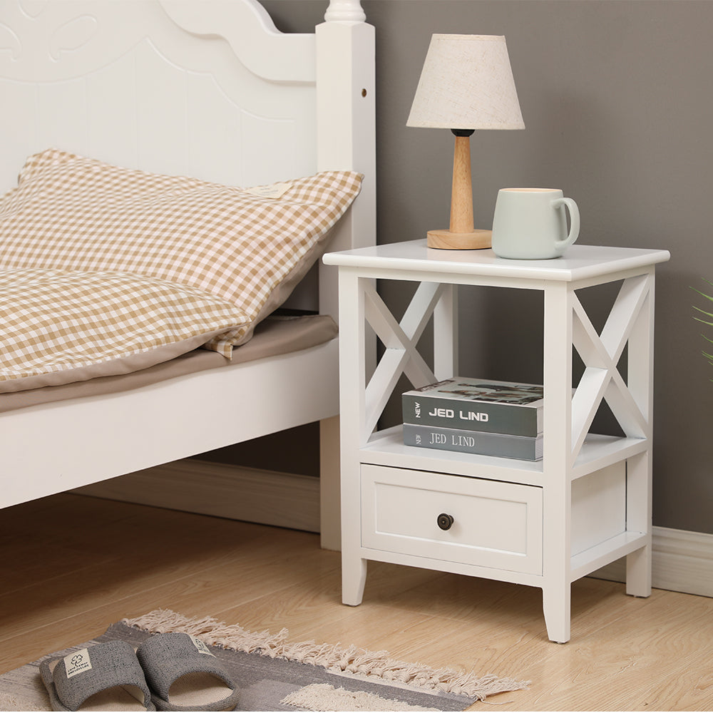 2-tier Bedside Table with Storage Drawer 2 PC - White - image2