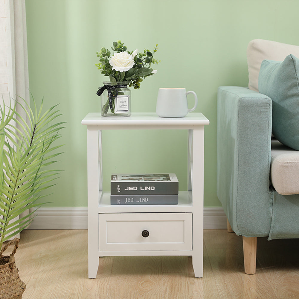 2-tier Bedside Table with Storage Drawer 2 PC - White - image3