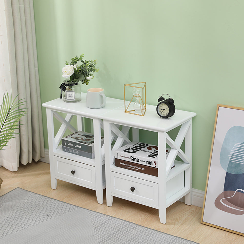 2-tier Bedside Table with Storage Drawer 2 PC - White - image4