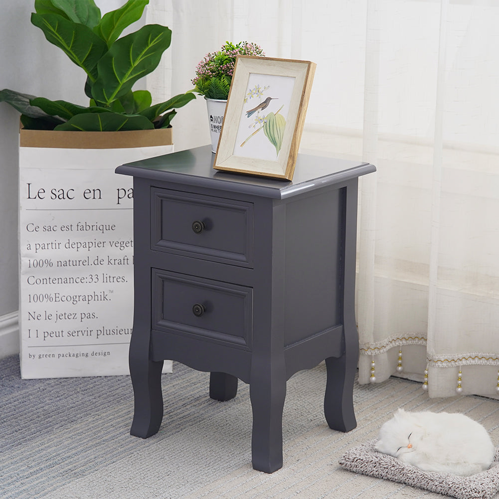 French Bedside Table Nightstand Grey Set of 2 - image1