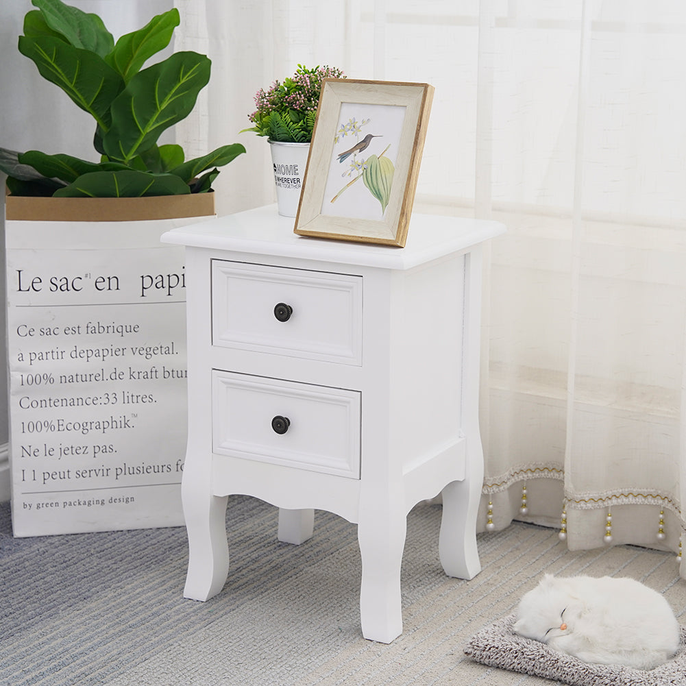 French Bedside Table Nightstand White Set of 2 - image1