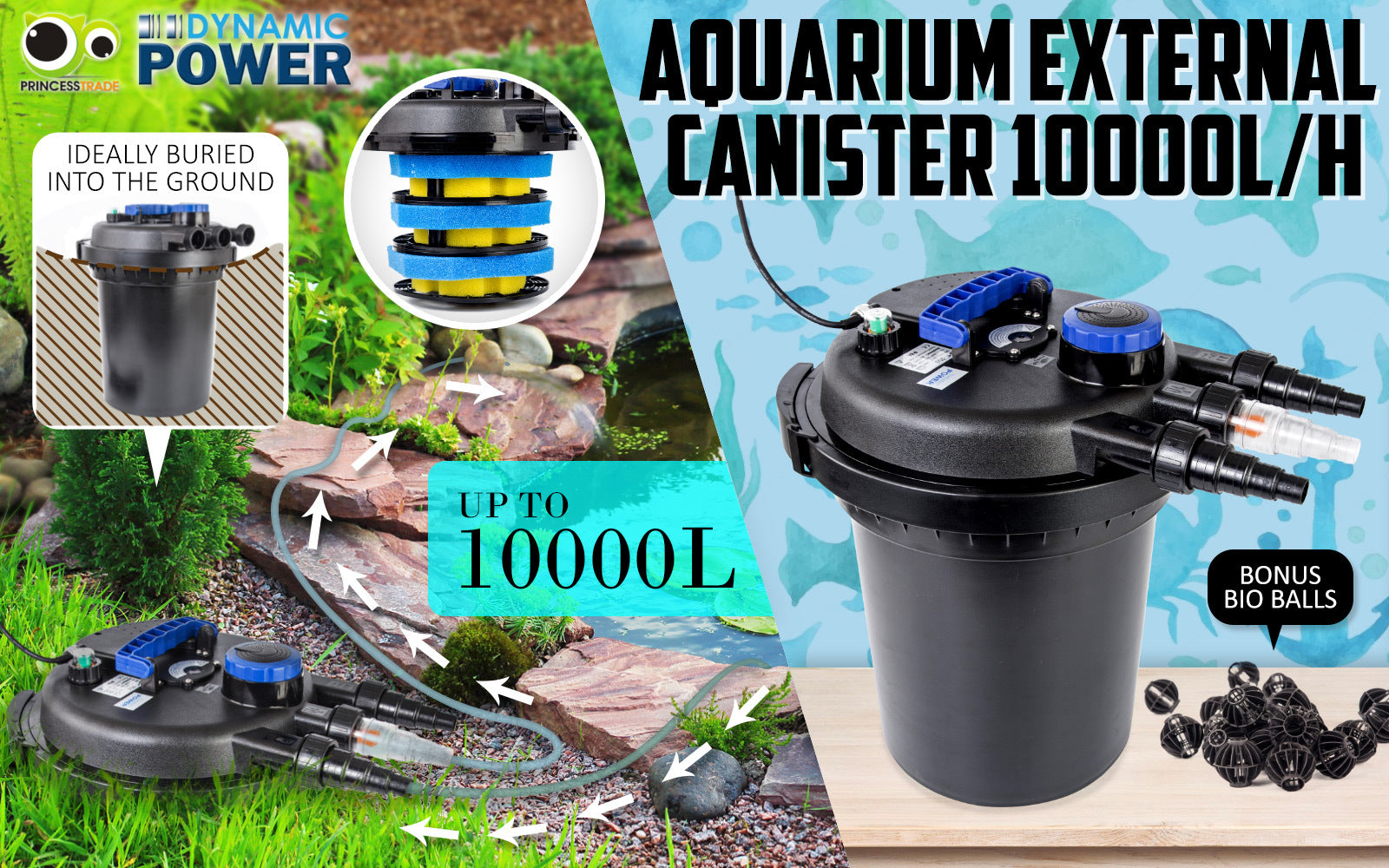 Dynamic Power Aquarium Garden UV Light Pond Filter Set 10000L/H - image2