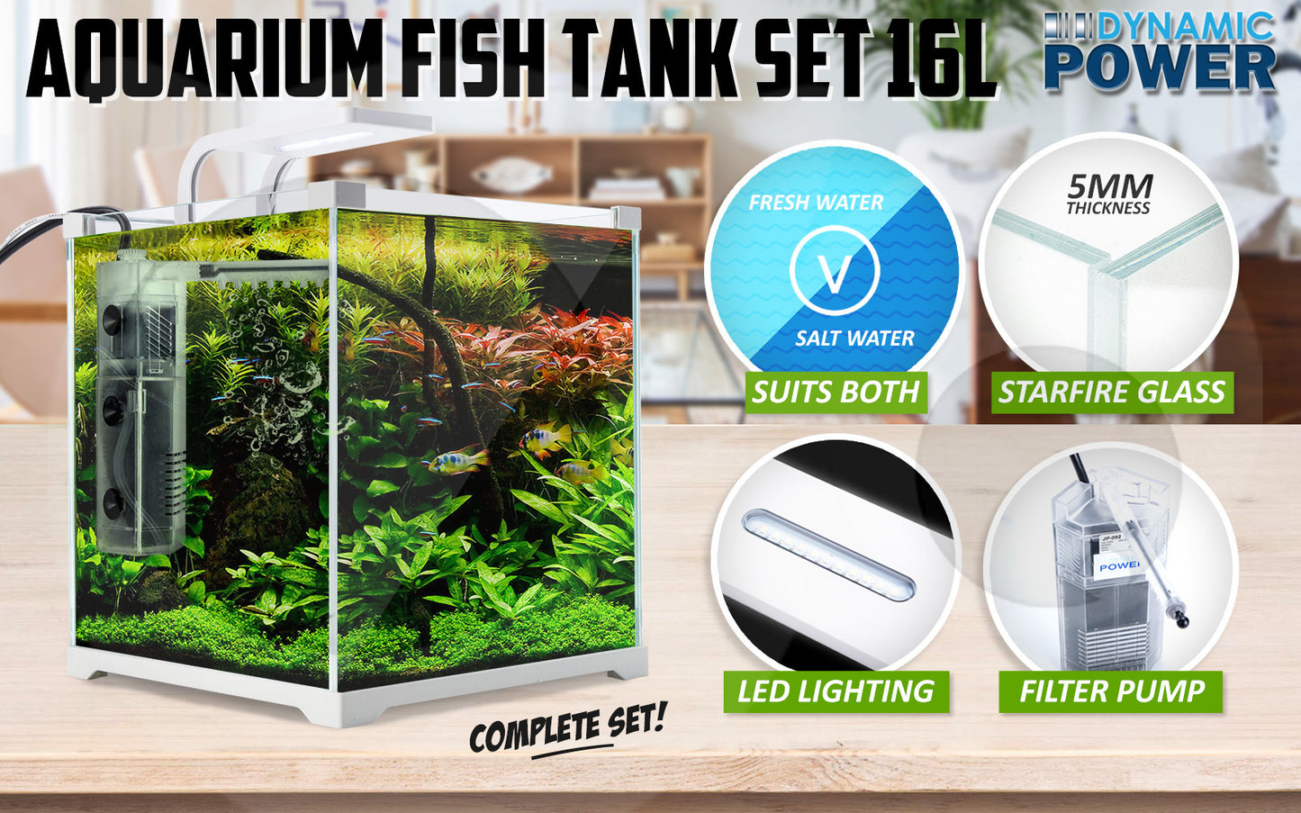 Dynamic Power  Aquarium Fish Tank 16L Starfire Glass - image2