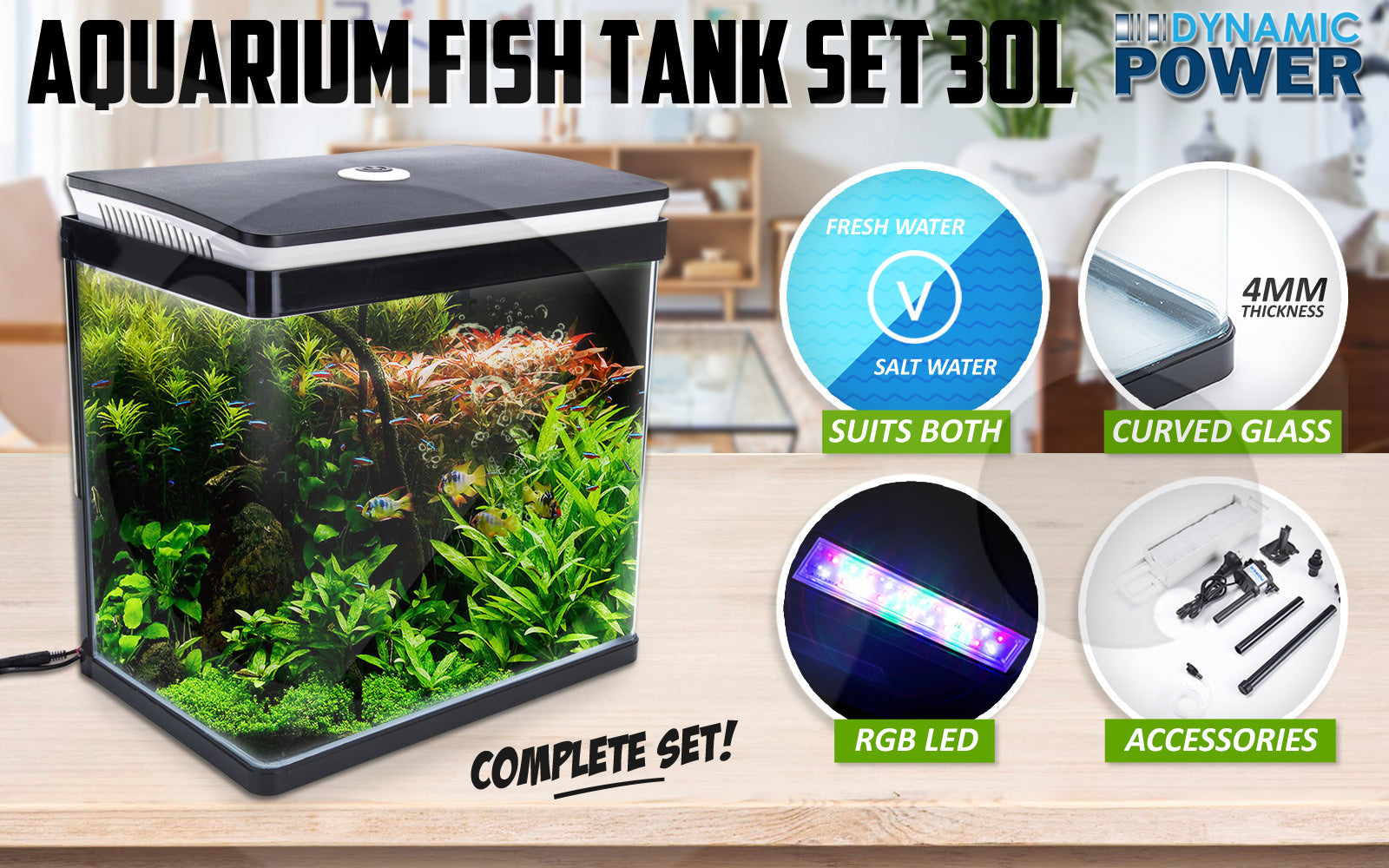 Aquarium Fish Tank 30L Curved Glass RGB LED - image2