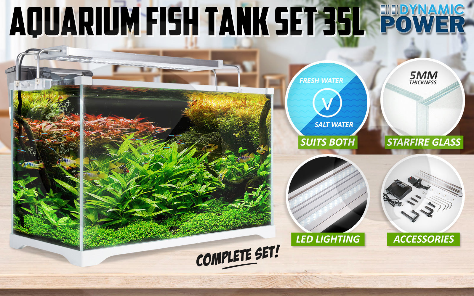 Dynamic Power Aquarium Fish Tank 39L Starfire Glass - image2