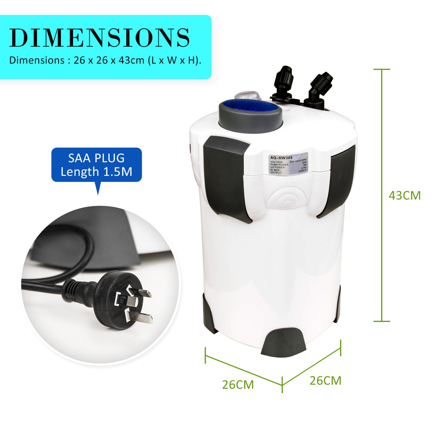 Dynamic Power Aquarium UV Light External Canister Filter 1400L/H + Media Kit - image12