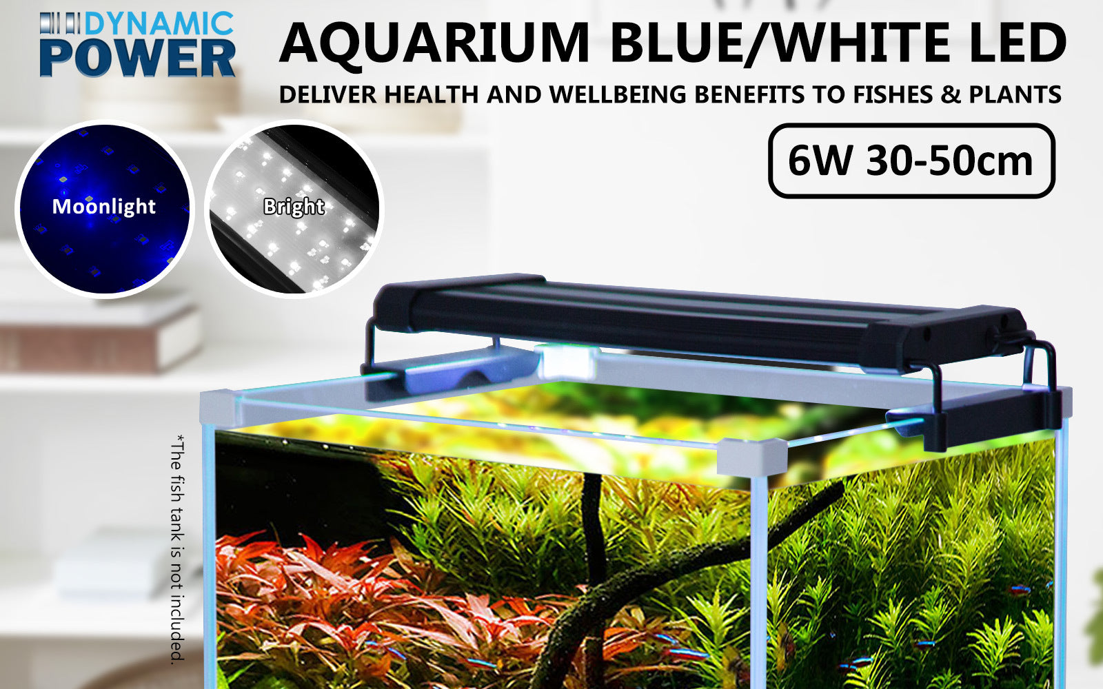 Dynamic Power 6W Aquarium Blue White LED Light for Tank 30-50cm - image2