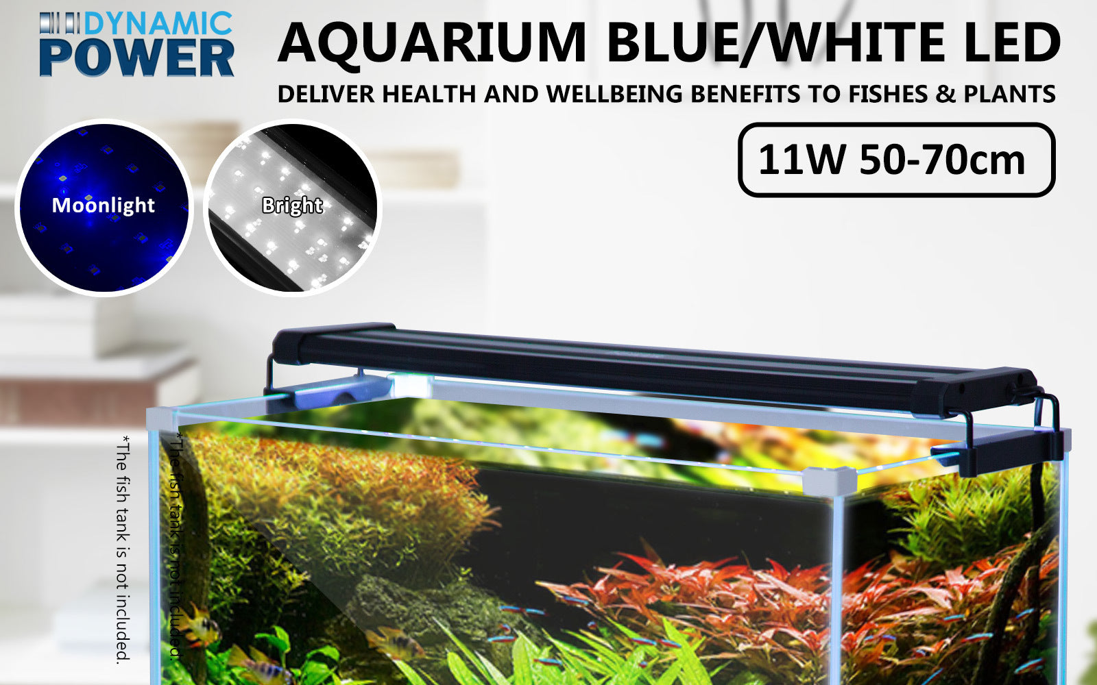 Dynamic Power 11W Aquarium Blue White LED Light for Tank 50-70cm - image2