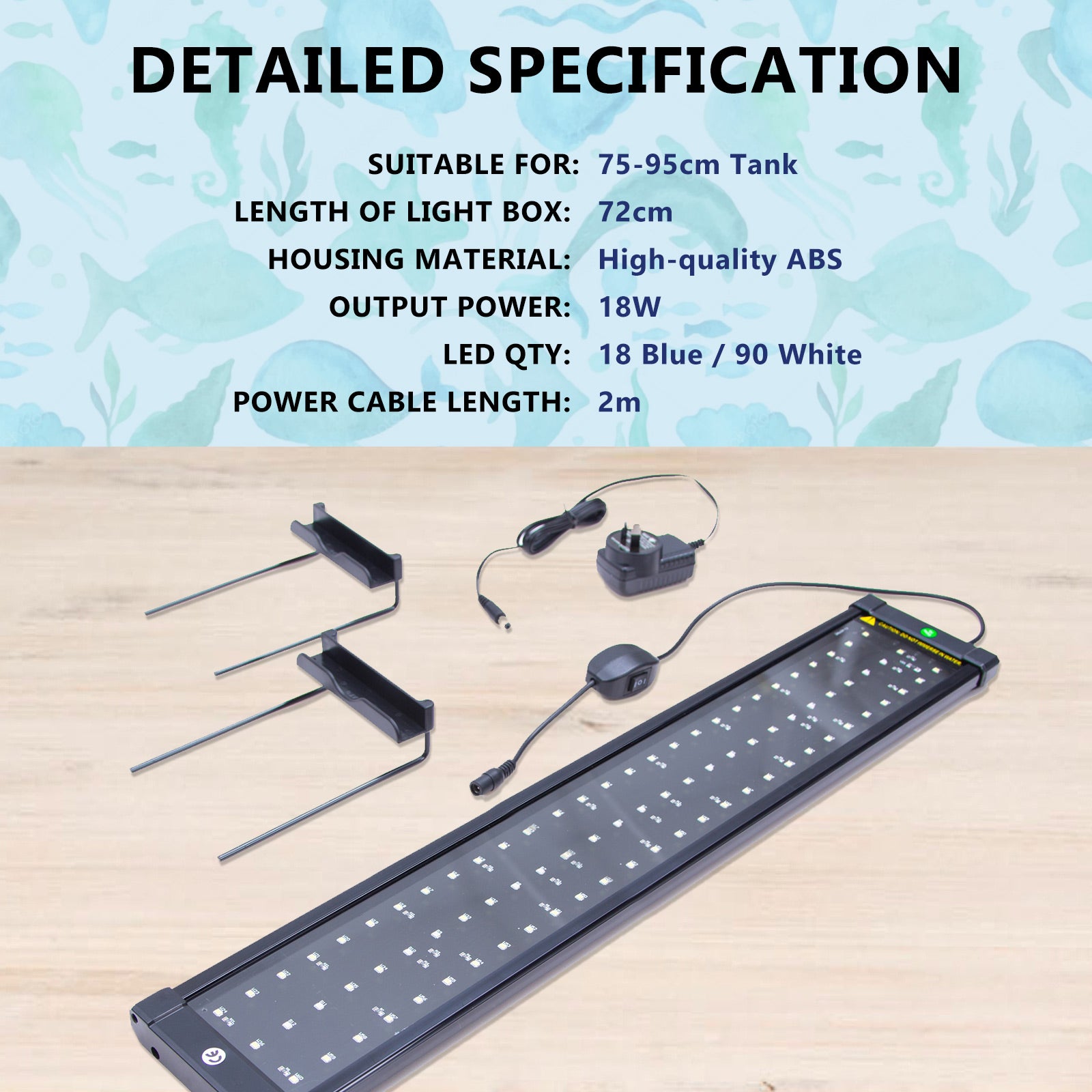 Dynamic Power 18W Aquarium Blue White LED Light for Tank 75-95cm - image9