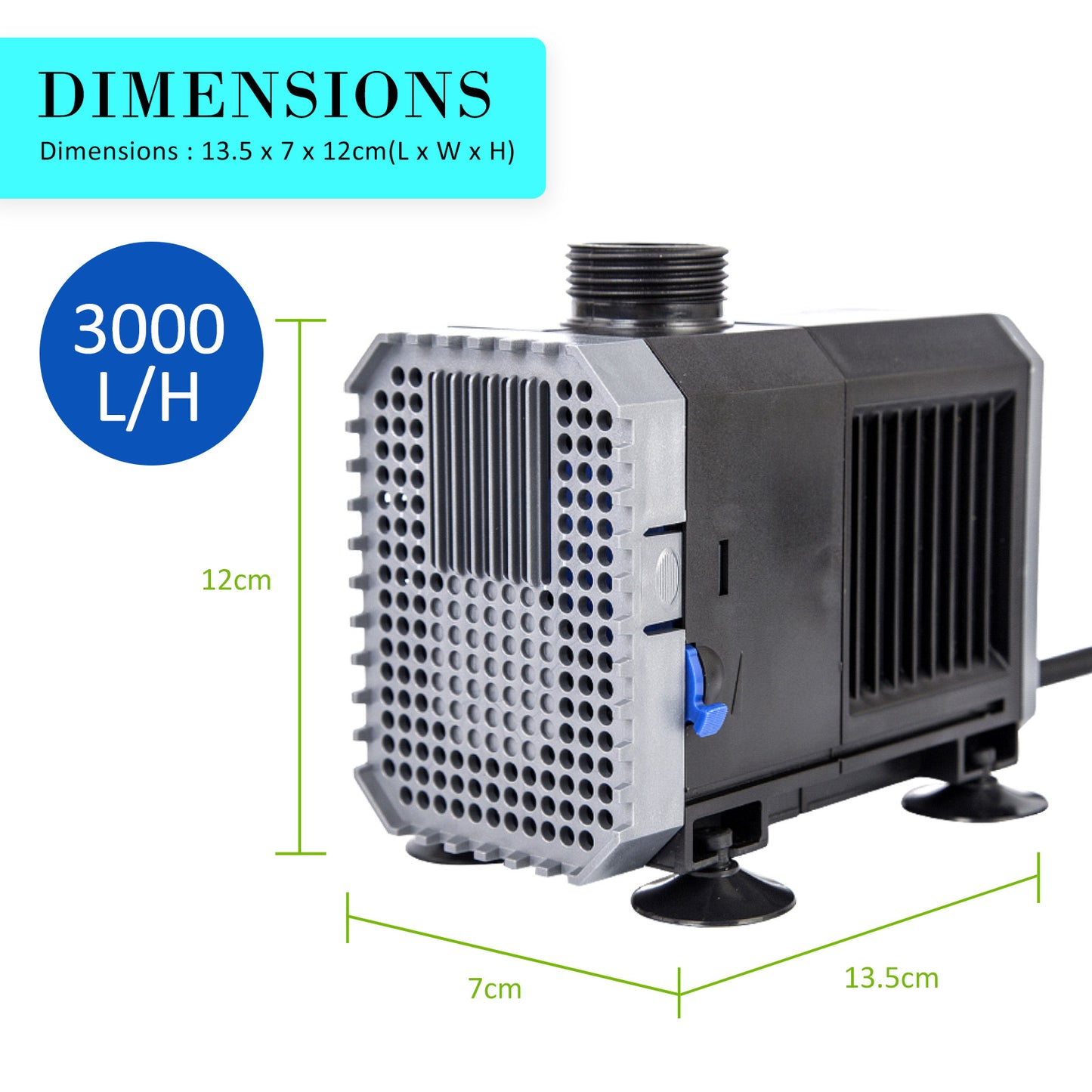 Dynamic Power Aquarium Submersible Water Pump 3000L/H 55W 3m Pond - image11