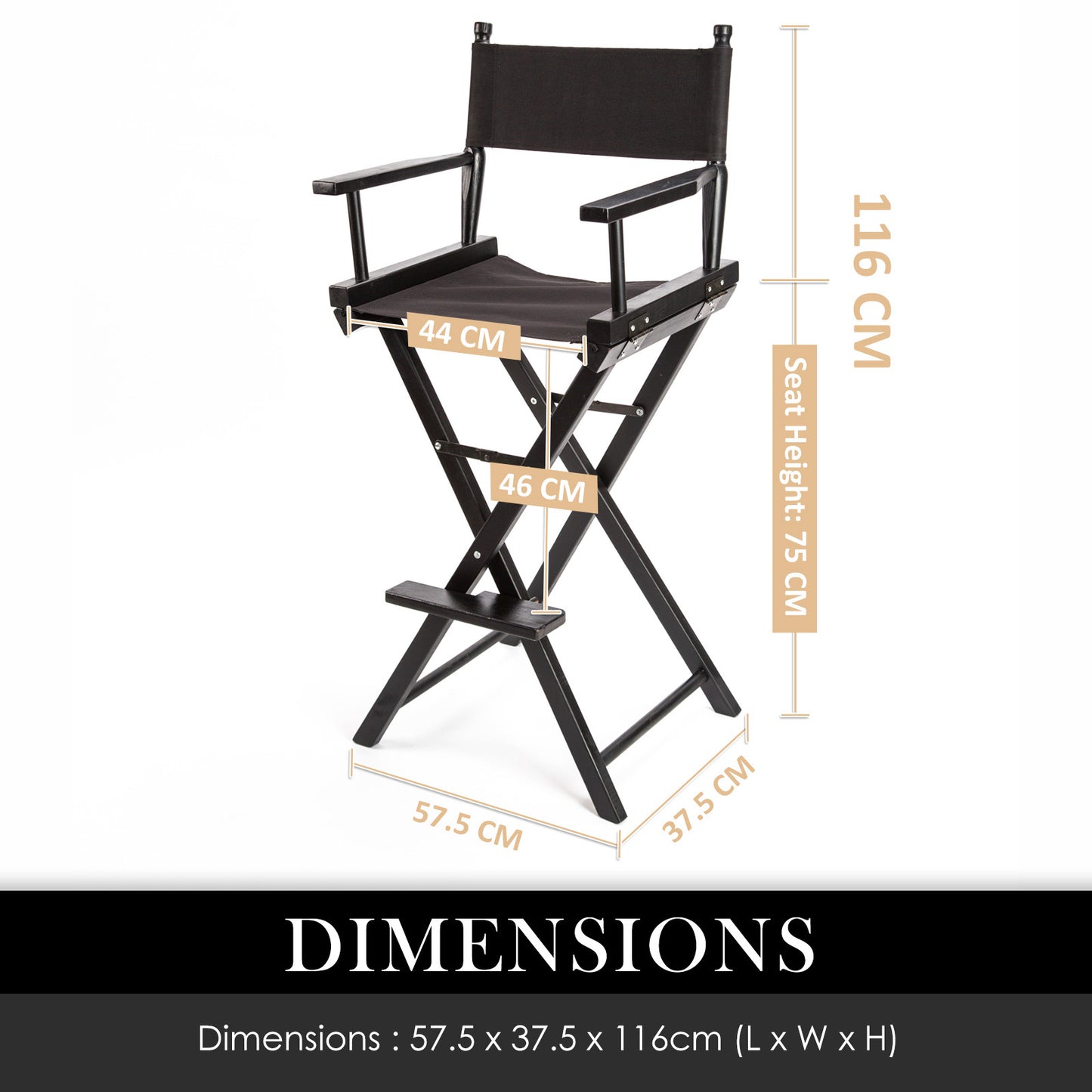 Black Folding Tall Chair DARK HUMOR Movie Director 75cm - image12