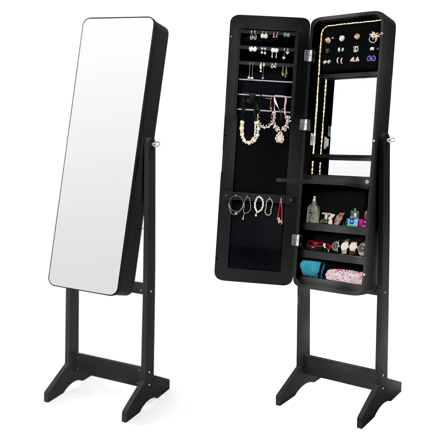 Black Mirror Jewellery Cabinet FLASHY 146cm Organiser LED - image1