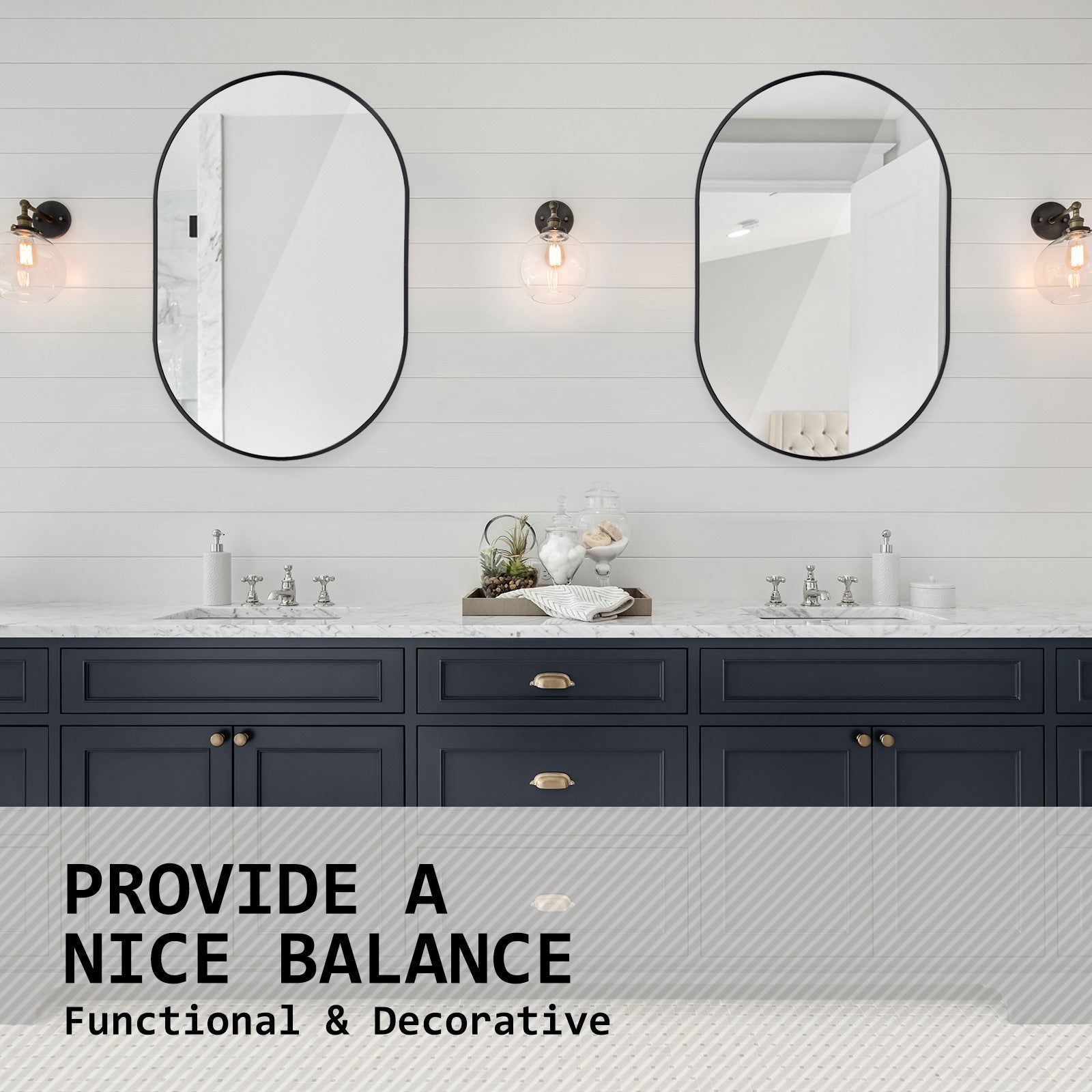 Black Wall Mirror Oval Aluminum Frame Makeup Decor Bathroom Vanity 50 x 75cm - image9