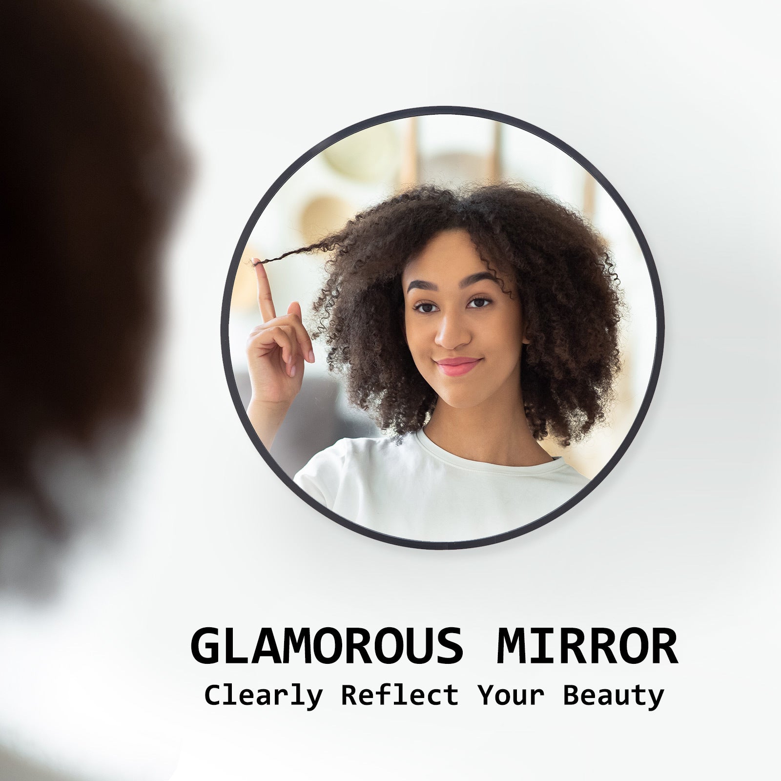 Black Wall Mirror Round Aluminum Frame Makeup Decor Bathroom Vanity 50cm - image3