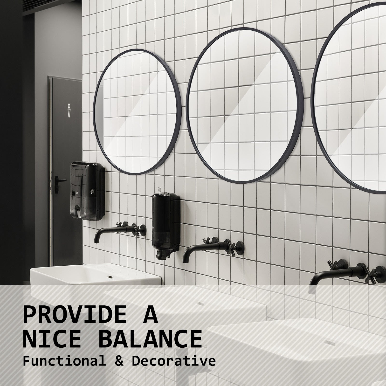 Black Wall Mirror Round Aluminum Frame Makeup Decor Bathroom Vanity 50cm - image9