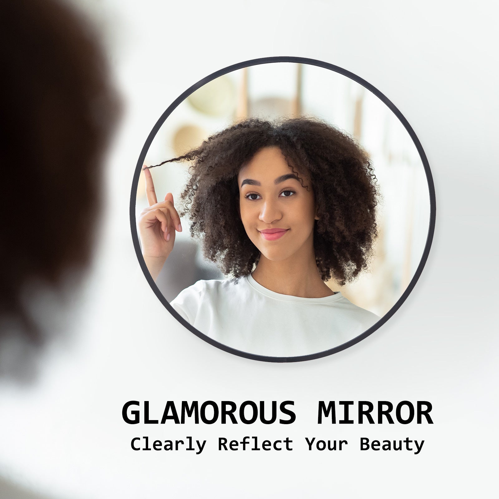 Black Wall Mirror Round Aluminum Frame Makeup Decor Bathroom Vanity 60cm - image3