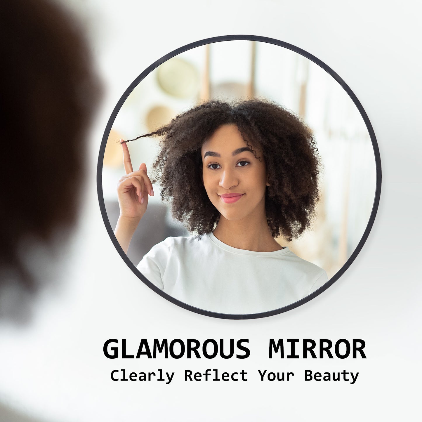 Black Wall Mirror Round Aluminum Frame Makeup Decor Bathroom Vanity 70cm - image3