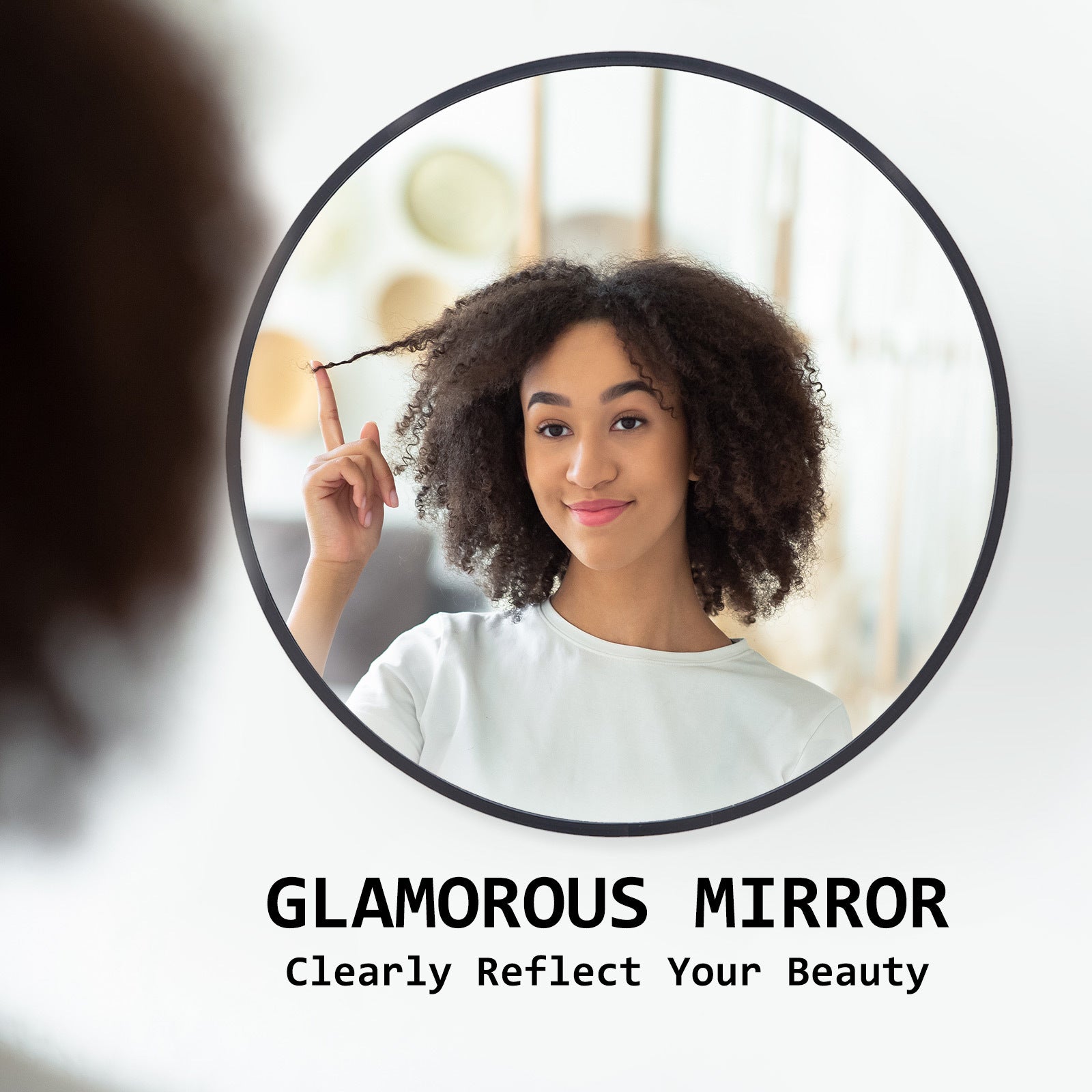 Black Wall Mirror Round Aluminum Frame Makeup Decor Bathroom Vanity 80cm - image3