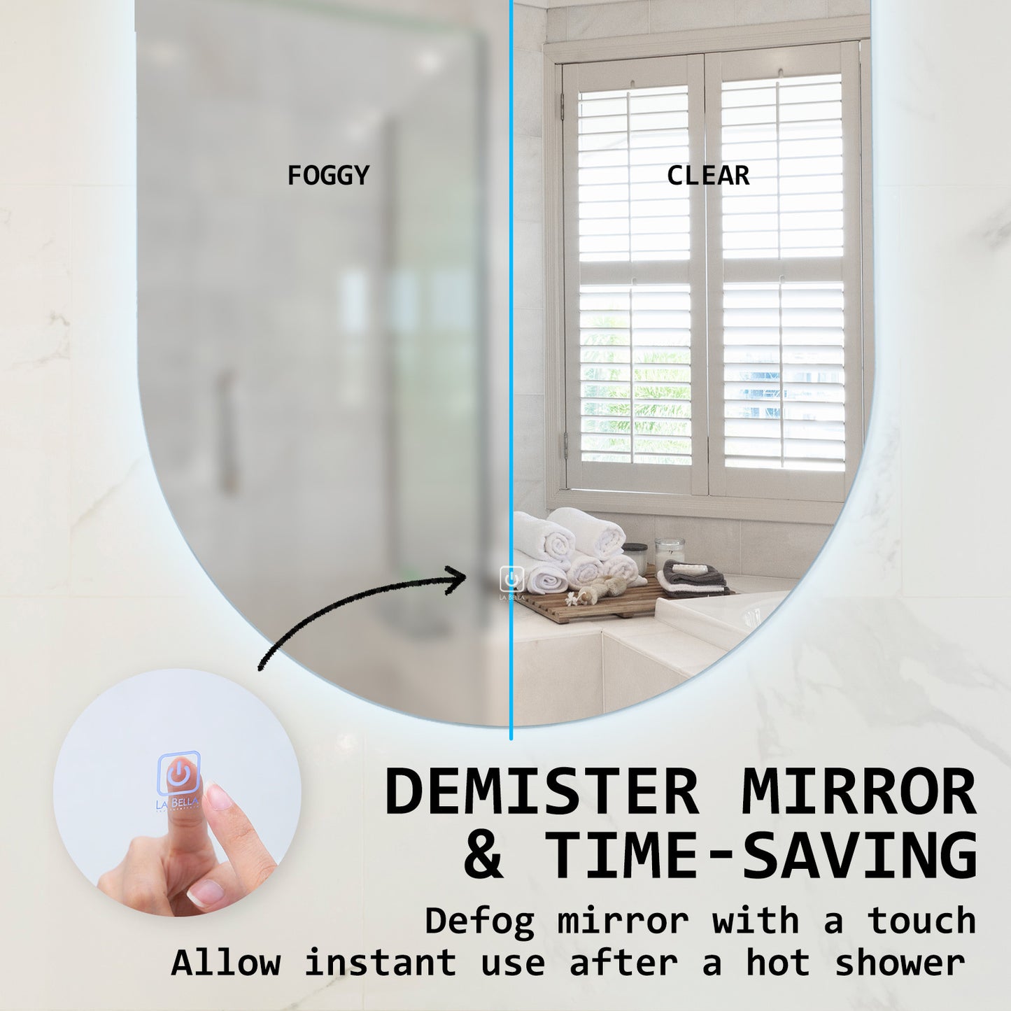 LED Wall Mirror Oval Touch Anti-Fog Makeup Decor Bathroom Vanity 45 x 100cm - image5