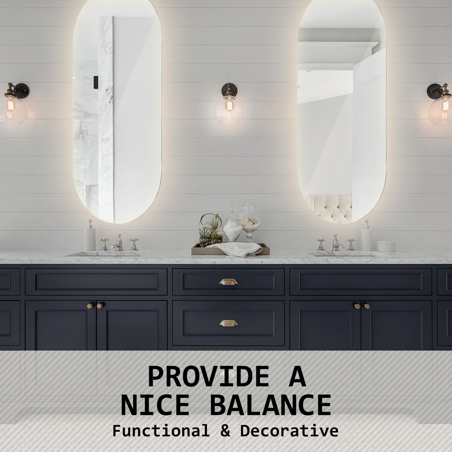 LED Wall Mirror Oval Touch Anti-Fog Makeup Decor Bathroom Vanity 45 x 100cm - image9