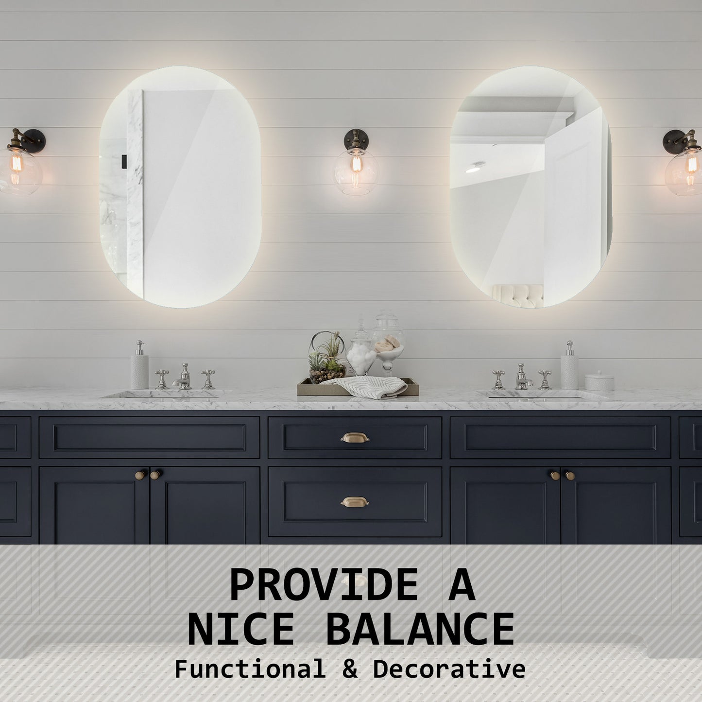 LED Wall Mirror Oval Touch Anti-Fog Makeup Decor Bathroom Vanity 50 x 75cm - image9