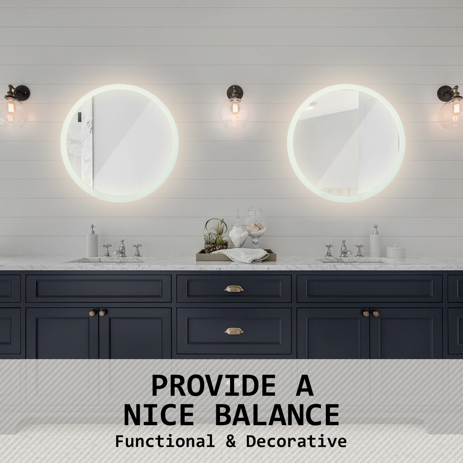 LED Wall Mirror Round Touch Anti-Fog Makeup Decor Bathroom Vanity 60cm - image9