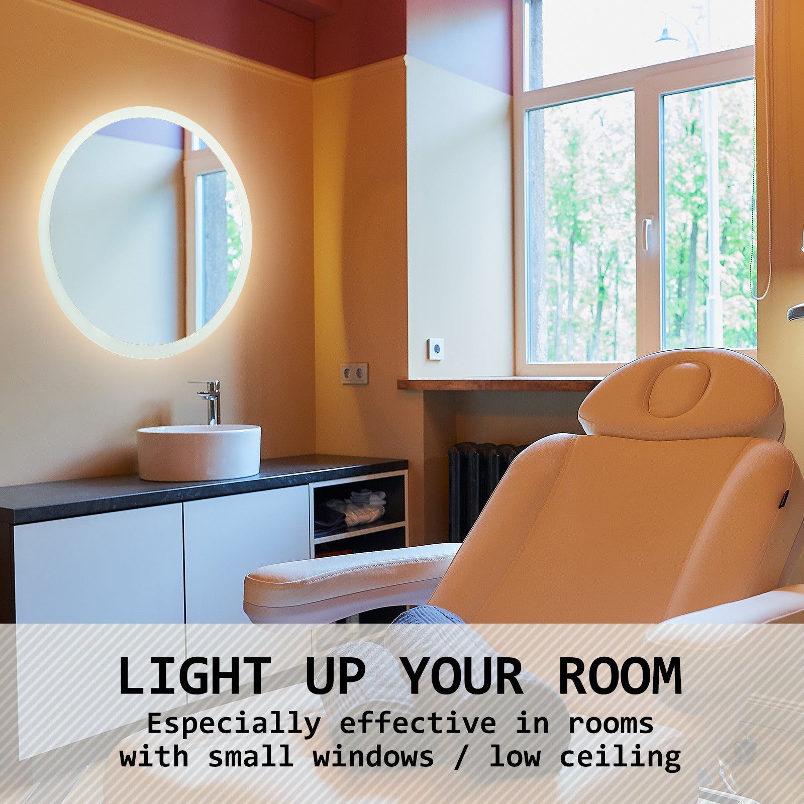 LED Wall Mirror Round Touch Anti-Fog Makeup Decor Bathroom Vanity 60cm - image10