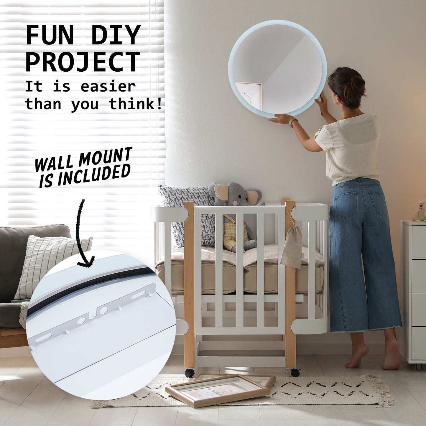 LED Wall Mirror Round Touch Anti-Fog Makeup Decor Bathroom Vanity 60cm - image13