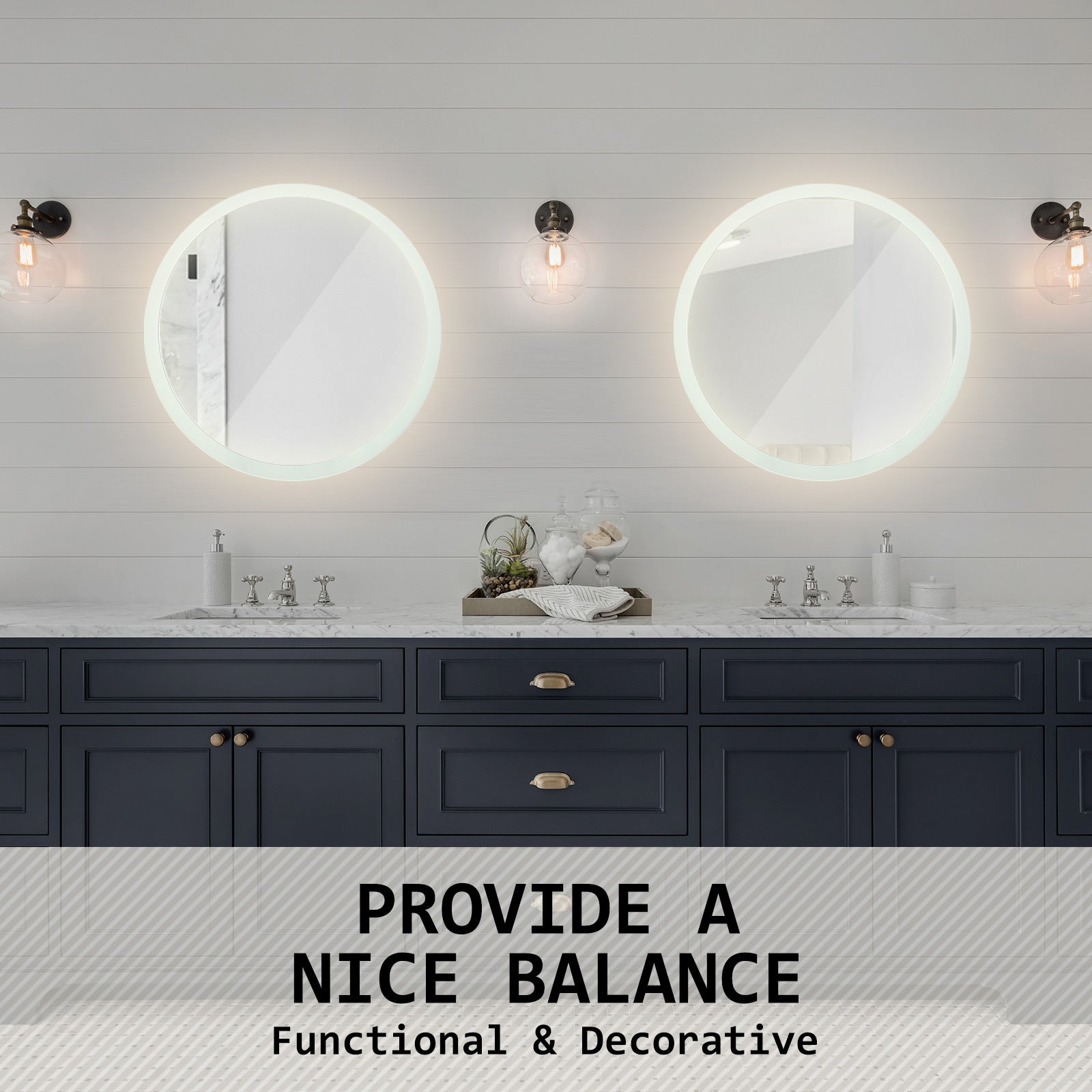 LED Wall Mirror Round Touch Anti-Fog Makeup Decor Bathroom Vanity 70cm - image9