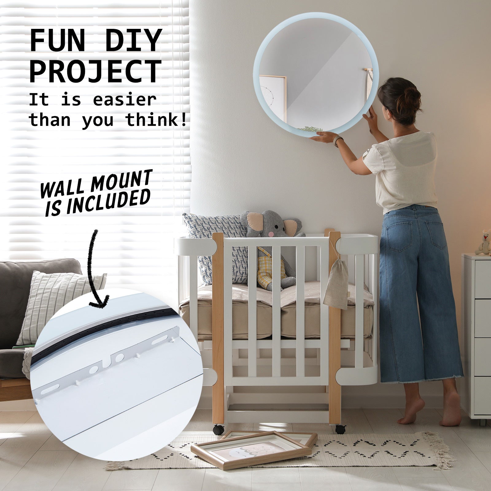 LED Wall Mirror Round Touch Anti-Fog Makeup Decor Bathroom Vanity 70cm - image13