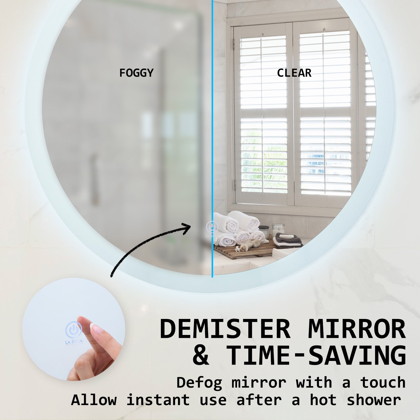 LED Wall Mirror Round Touch Anti-Fog Makeup Decor Bathroom Vanity 80cm - image5