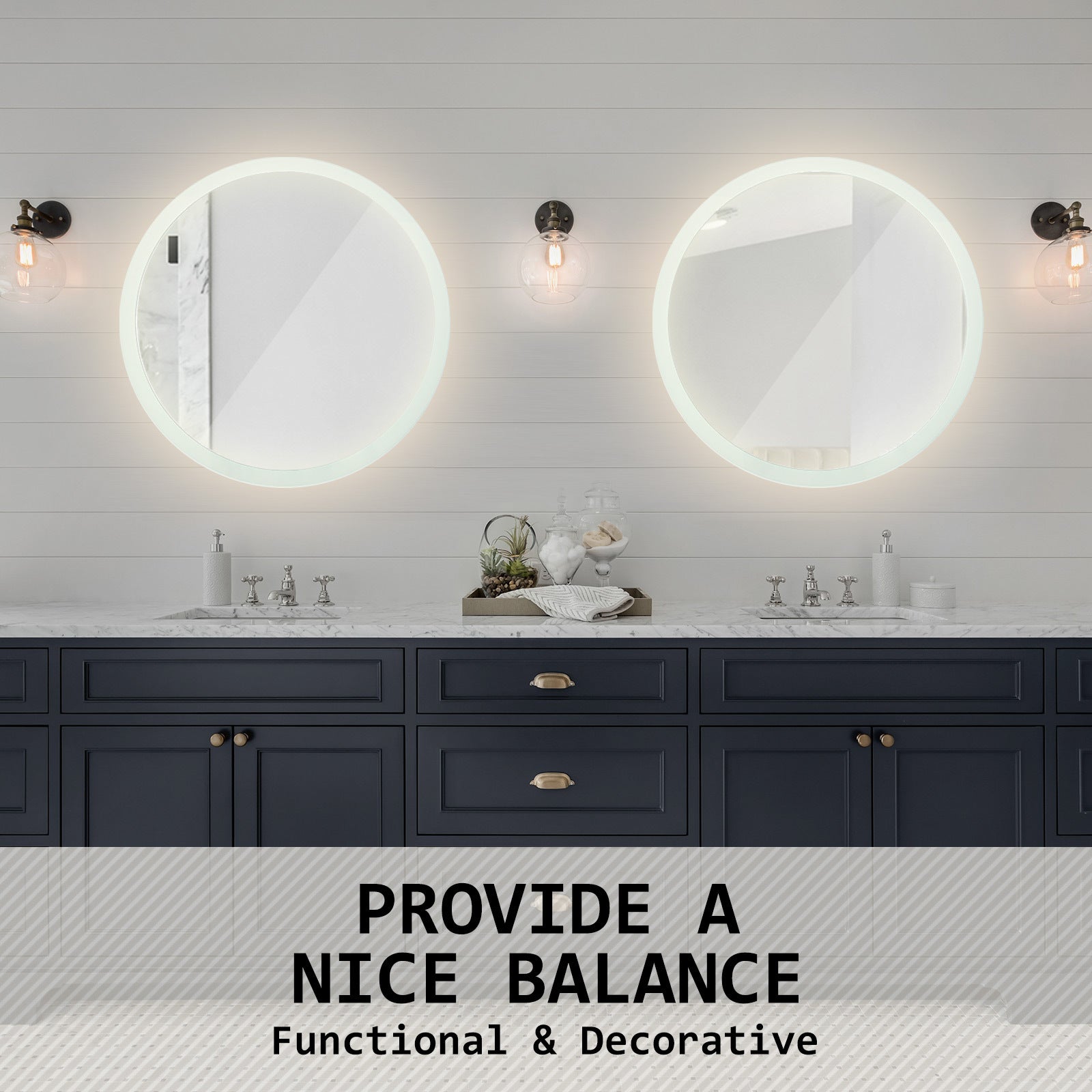 LED Wall Mirror Round Touch Anti-Fog Makeup Decor Bathroom Vanity 80cm - image9